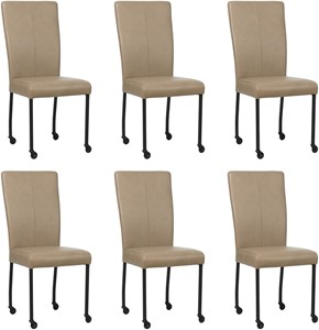 SHOPX HUISCOLLECTIE Set van 6 Taupe leren moderne eetkamerstoelen Deal - poot vierkant zwart met wiel - Granada leer Taupe (taupe leer)