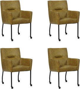 SHOPX HUISCOLLECTIE Set van 4 Olijfgroene leren moderne eetkamerstoelen Lucky - Granada leer Olive (olijfgroen leer)