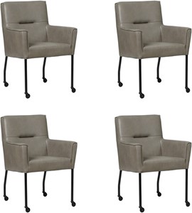 SHOPX HUISCOLLECTIE Set van 4 Grijze leren moderne eetkamerstoelen Lucky - Granada leer Steel (grijs leer)