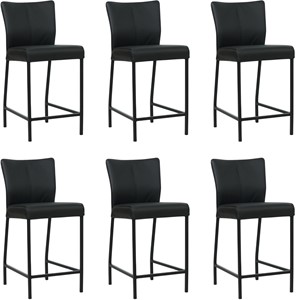 SHOPX HUISCOLLECTIE Set van 6 Zwarte leren moderne barkrukken Revolt - poot vierkant zwart - Toledo Leer Nero (zwart leer)