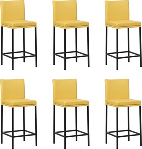 SHOPX HUISCOLLECTIE Set van 6 Gele leren moderne barkrukken Break - poot vierkant zwart - Toledo Leer Giallo (geel leer)