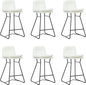 SHOPX HUISCOLLECTIE Set van 6 Gebroken witte leren industriële barkrukken Candy - staal zwart - Toledo Leer Bianco (gebroken wit leer)