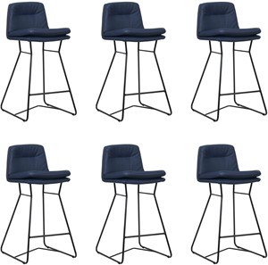 SHOPX HUISCOLLECTIE Set van 6 Blauwe leren industriële barkrukken Candy - staal zwart - Toledo Leer Kobalt (blauw leer)
