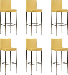 SHOPX HUISCOLLECTIE Set van 6 Gele leren moderne barkrukken Break - poot vierkant rvs - Toledo Leer Lemon (geel leer)