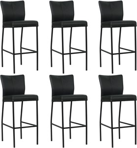 SHOPX HUISCOLLECTIE Set van 6 Zwarte leren moderne barkrukken Revolt - poot vierkant zwart - Toledo Leer Nero (zwart leer)