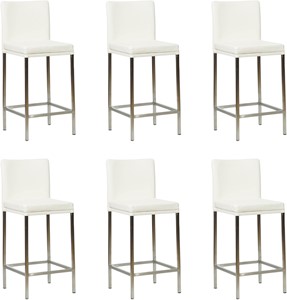 SHOPX HUISCOLLECTIE Set van 6 Witte leren moderne barkrukken Break - poot vierkant rvs - Toledo Leer Purewhite (wit leer)