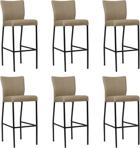 SHOPX HUISCOLLECTIE Set van 6 Taupe leren moderne barkrukken Revolt - poot vierkant zwart - Toledo Leer Mocca (taupe leer)