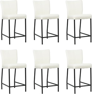 SHOPX HUISCOLLECTIE Set van 6 Gebroken witte leren moderne barkrukken Revolt - poot vierkant zwart - Toledo Leer Bianco (gebroken wit leer)