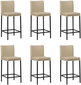 SHOPX HUISCOLLECTIE Set van 6 Taupe leren moderne barkrukken Break - poot vierkant zwart - Toledo Leer Mastic (taupe leer)