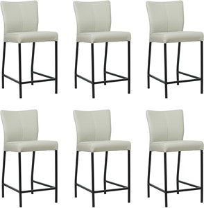 SHOPX HUISCOLLECTIE Set van 6 Lichtgrijze leren moderne barkrukken Revolt - poot vierkant zwart - Toledo Leer Perle (lichtgrijs leer)