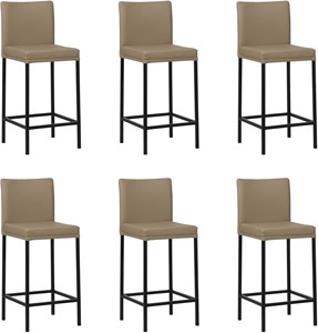 SHOPX HUISCOLLECTIE Set van 6 Taupe leren moderne barkrukken Break - poot vierkant zwart - Toledo Leer Mocca (taupe leer)