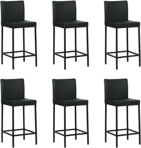 SHOPX HUISCOLLECTIE Set van 6 Zwarte leren moderne barkrukken Break - poot vierkant zwart - Toledo Leer Nero (zwart leer)