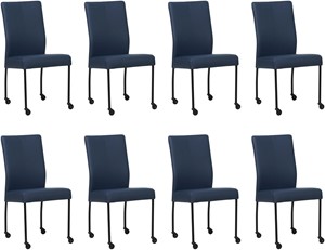 SHOPX HUISCOLLECTIE Set van 8 Blauwe leren moderne eetkamerstoelen Comfort - poot rond zwart met wiel - Hermes Leer Kobalt (blauw leer)