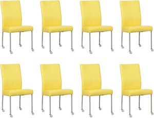 SHOPX HUISCOLLECTIE Set van 8 Felgele leren moderne eetkamerstoelen Comfort - poot rond rvs met wiel - Hermes Leer Yellow (felgeel leer)