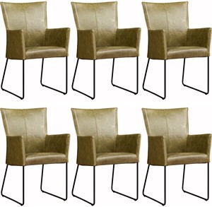 SHOPX HUISCOLLECTIE Set van 6 Leren eetkamerstoelen Mate - met armleuning - Echt leer, Industrieel, Comfortabel en kies uit meer dan 150+ kleuren - Ontdek de Vele Leersoorten en Kleuren bij ShopX