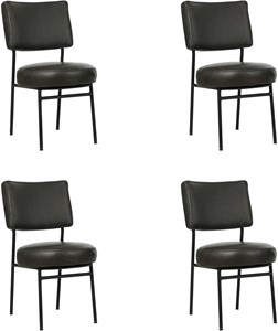 SHOPX HUISCOLLECTIE Set van 4 Donkergrijze leren moderne retro eetkamerstoelen Rondo - Granada leer Graphite (donkergrijs leer)