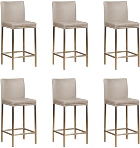 SHOPX HUISCOLLECTIE Set van 6 Lichtgrijze leren moderne barkrukken Break - poot vierkant rvs - Vintage leer Lightgrey (lichtgrijs leer)