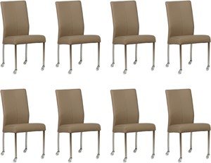 SHOPX HUISCOLLECTIE Set van 8 Taupe leren moderne eetkamerstoelen Comfort - poot vierkant rvs met wiel - Toledo Leer Mocca (taupe leer)
