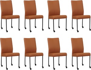 SHOPX HUISCOLLECTIE Set van 8 Cognac leren moderne eetkamerstoelen Comfort - poot rond zwart met wiel - Toledo Leer Natur (cognac leer)