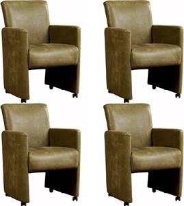SHOPX HUISCOLLECTIE Set van 4 Leren eetkamerfauteuils Elegant met armleuning en wieltjes - Echt leer, Modern, Comfortabel en kies uit meer dan 150+ kleuren - Ontdek de Vele Leersoorten en Kleuren bij ShopX