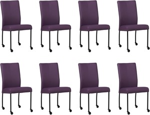 SHOPX HUISCOLLECTIE Set van 8 Paarse leren moderne eetkamerstoelen Comfort - poot rond zwart met wiel - Toledo Leer Aubergine (paars leer)