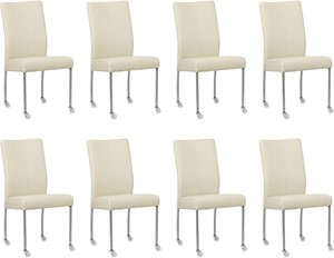 SHOPX HUISCOLLECTIE Set van 8 Crème leren moderne eetkamerstoelen Comfort - poot rond rvs met wiel - Toledo Leer Avorio (crème leer)
