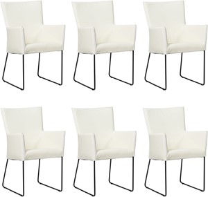 SHOPX HUISCOLLECTIE Set van 6 Gebroken witte leren industriële eetkamerstoelen Mate - Toledo Leer Bianco (gebroken wit leer)