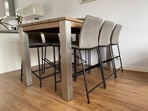 SHOPX HUISCOLLECTIE Set van 6 leren barstoelen - grijs leer - Echt leer, Industrieel, ontdek de vele Leersoorten en Kleuren bij ShopX