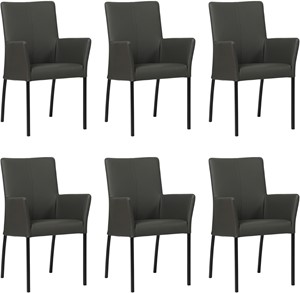 SHOPX HUISCOLLECTIE Set van 6 Donkergrijze leren moderne eetkamerstoelen Comfort - Toledo Leer Antracite (donkergrijs leer)