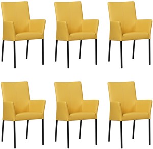 SHOPX HUISCOLLECTIE Set van 6 Gele leren moderne eetkamerstoelen Comfort - Toledo Leer Giallo (geel leer)
