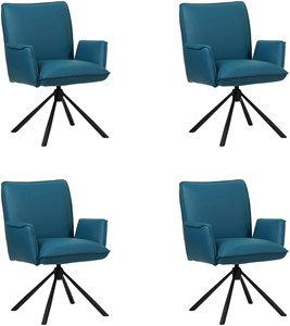 SHOPX HUISCOLLECTIE Set van 4 Blauwe leren industriële draaibare eetkamerstoelen Elite - Toledo Leer Turquoise (blauw leer)