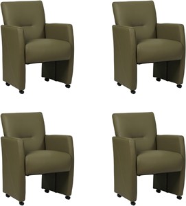 SHOPX HUISCOLLECTIE Set van 4 Olijfgroene leren moderne eetkamerfauteuils Pleasure - Toledo Leer Olive (olijfgroen leer)