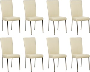 SHOPX HUISCOLLECTIE Set van 8 Crème leren moderne eetkamerstoelen Daily - poot vierkant rvs - Toledo Leer Polar (crème leer)