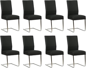 SHOPX HUISCOLLECTIE Set van 8 Zwarte leren industriële eetkamerstoelen Remix - poot vierkant rvs - Toledo Leer Nero (zwart leer)