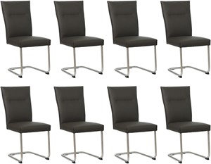 SHOPX HUISCOLLECTIE Set van 8 Donkerbruine leren Retro - poot rond rvs - Toledo Leer Caffe (donkerbruin leer)