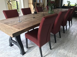SHOPX HUISCOLLECTIE Set van 8 leren eetkamerstoelen - met houten poten - rood leer - Echt leer, Landelijk, ontdek de vele Leersoorten en Kleuren bij ShopX