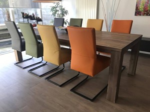 SHOPX HUISCOLLECTIE Set van 8 leren eetkamerstoelen - met sledepoot - verschillende kleuren leer - Echt leer, Industrieel, ontdek de vele Leersoorten en Kleuren bij ShopX