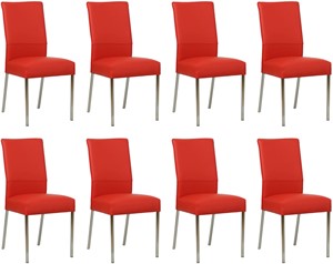 SHOPX HUISCOLLECTIE Set van 8 Felrode leren moderne eetkamerstoelen Real - poot vierkant rvs - Toledo Leer Ferrari (felrood leer)
