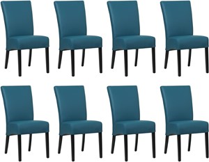 SHOPX HUISCOLLECTIE Set van 8 Blauwe leren landelijke eetkamerstoelen Just - Toledo Leer Turquoise (blauw leer)