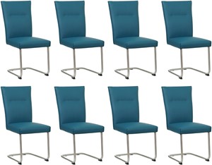 SHOPX HUISCOLLECTIE Set van 8 Blauwe leren Retro - poot rond rvs - Toledo Leer Turquoise (blauw leer)