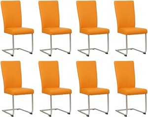 SHOPX HUISCOLLECTIE Set van 8 Oranje leren industriële eetkamerstoelen Dry - poot rond rvs - Toledo Leer Mandarin (oranje leer)