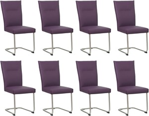 SHOPX HUISCOLLECTIE Set van 8 Paarse leren Retro - poot rond rvs - Toledo Leer Aubergine (paars leer)