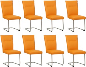 SHOPX HUISCOLLECTIE Set van 8 Oranje leren Retro - poot rond rvs - Toledo Leer Mandarin (oranje leer)