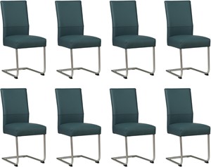 SHOPX HUISCOLLECTIE Set van 8 Blauwe leren industriële eetkamerstoelen Piece - poot rond rvs - Toledo Leer Whale (blauw leer)