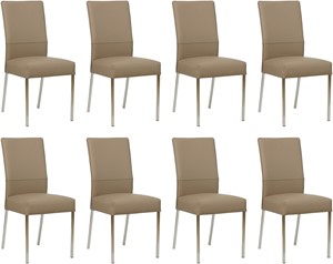 SHOPX HUISCOLLECTIE Set van 8 Taupe leren moderne eetkamerstoelen Real - poot vierkant rvs - Toledo Leer Mocca (taupe leer)