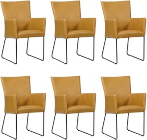 SHOPX HUISCOLLECTIE Set van 6 Cognac leren industriële eetkamerstoelen Mate - Granada leer Amber (cognac leer)