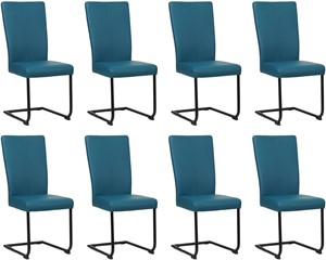 SHOPX HUISCOLLECTIE Set van 8 Blauwe leren industriële eetkamerstoelen Dry - poot rond zwart - Toledo Leer Turquoise (blauw leer)