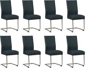 SHOPX HUISCOLLECTIE Set van 8 Blauwe leren industriële eetkamerstoelen Piece - poot rond rvs - Toledo Leer Marine (blauw leer)
