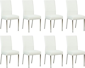 SHOPX HUISCOLLECTIE Set van 8 Gebroken witte leren moderne eetkamerstoelen Real - poot vierkant rvs - Toledo Leer Bianco (gebroken wit leer)