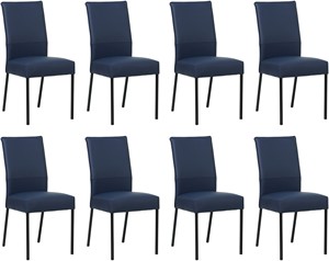 SHOPX HUISCOLLECTIE Set van 8 Blauwe leren moderne eetkamerstoelen Real - poot vierkant zwart - Toledo Leer Kobalt (blauw leer)